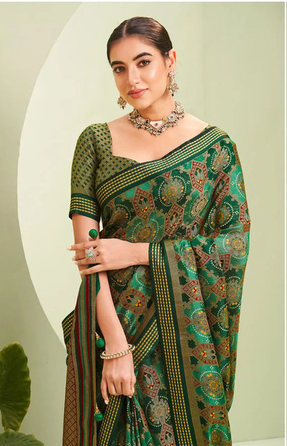 Green  Burnout Georgette Saree with Traditional Design