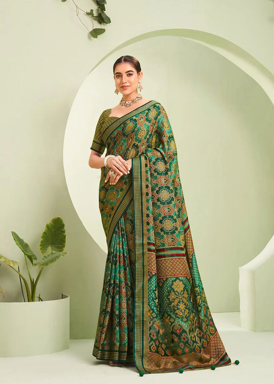 Green  Burnout Georgette Saree with Traditional Design