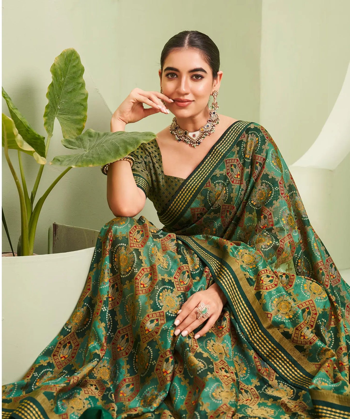 Green  Burnout Georgette Saree with Traditional Design