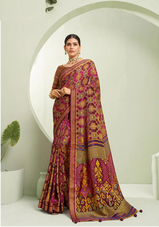 Maroon Burnout Georgette Saree with Traditional Design
