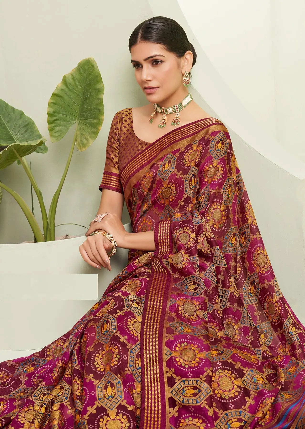 Maroon Burnout Georgette Saree with Traditional Design