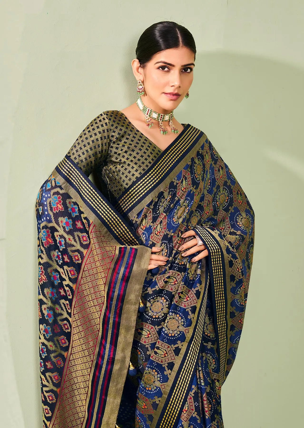 Blue Burnout Georgette Saree with Traditional Design