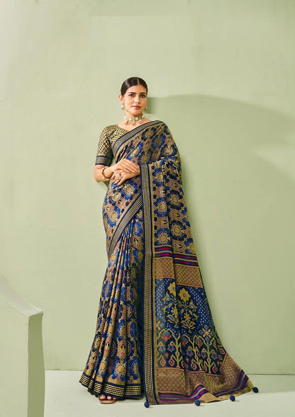 Blue Burnout Georgette Saree with Traditional Design