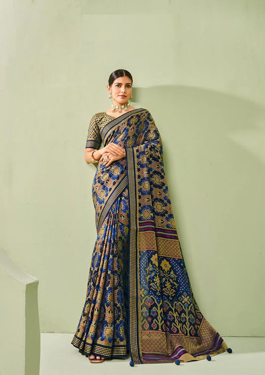 Blue Burnout Georgette Saree with Traditional Design