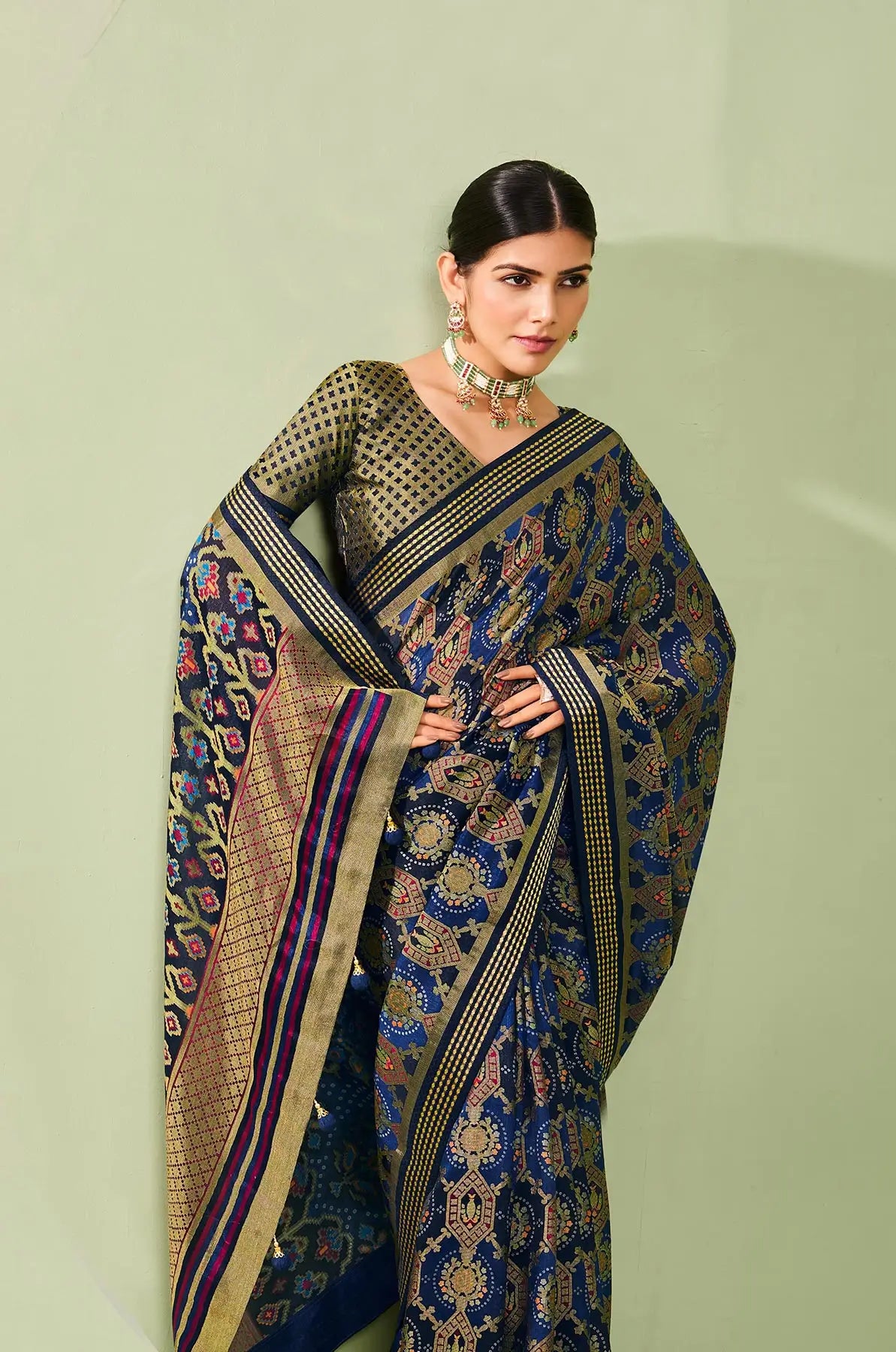 Blue Burnout Georgette Saree with Traditional Design