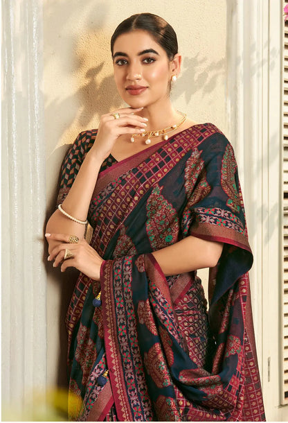 Blue Burnout Georgette Saree with Traditional Design