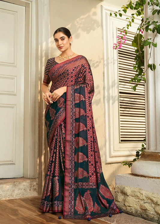 Blue Burnout Georgette Saree with Traditional Design