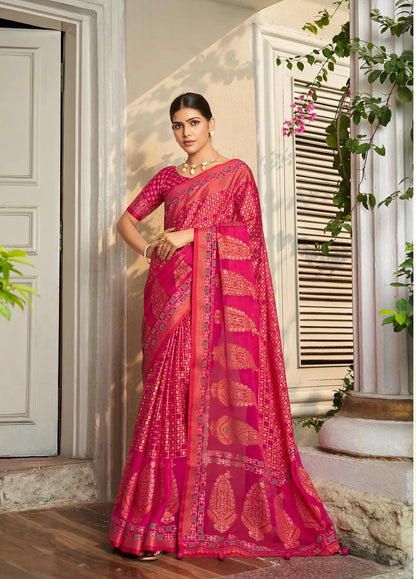 Red Burnout Georgette Saree with Traditional Design