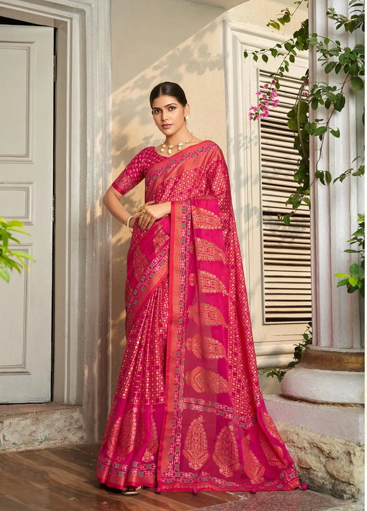 Red Burnout Georgette Saree with Traditional Design