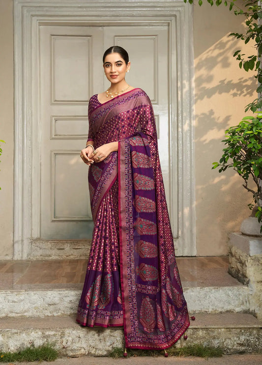 Maroon Burnout Georgette Saree with Traditional Design