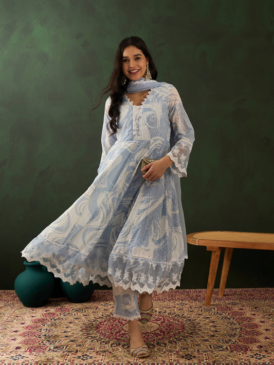 Sky-Blue Anarkali Suit - Guldori