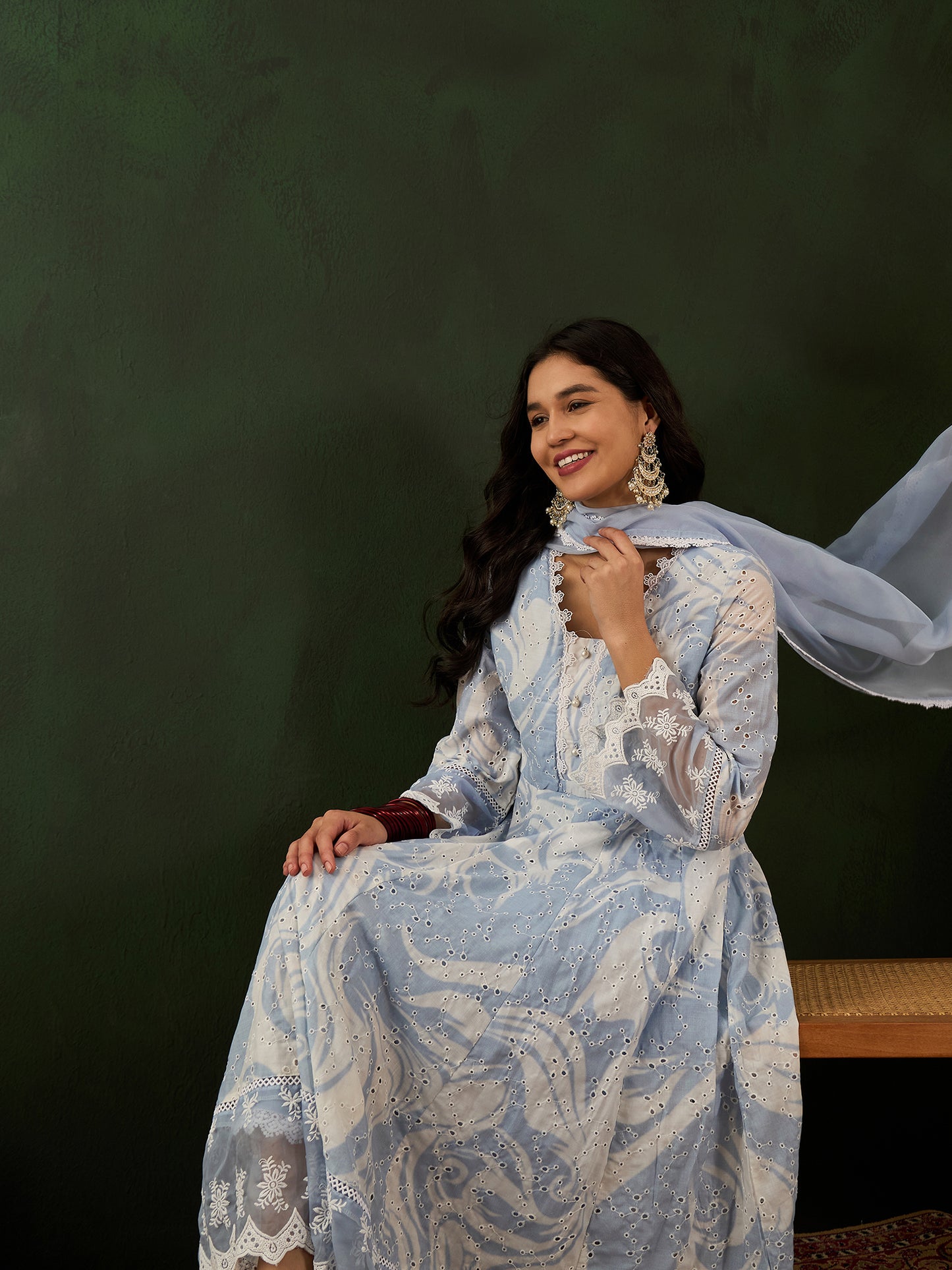 Sky-Blue Anarkali Suit - Guldori