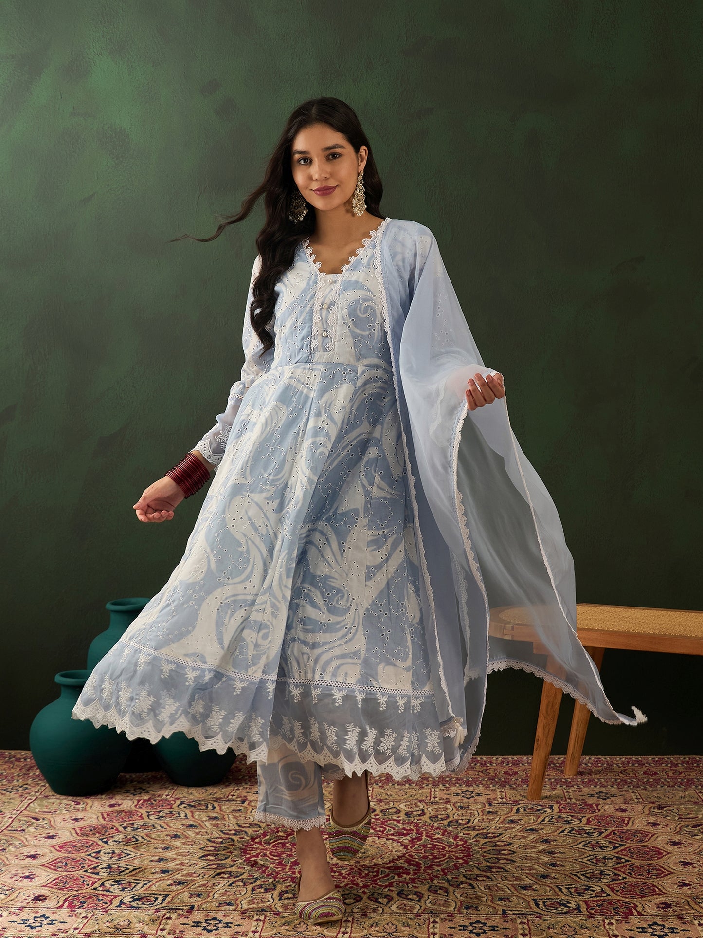 Sky-Blue Anarkali Suit - Guldori