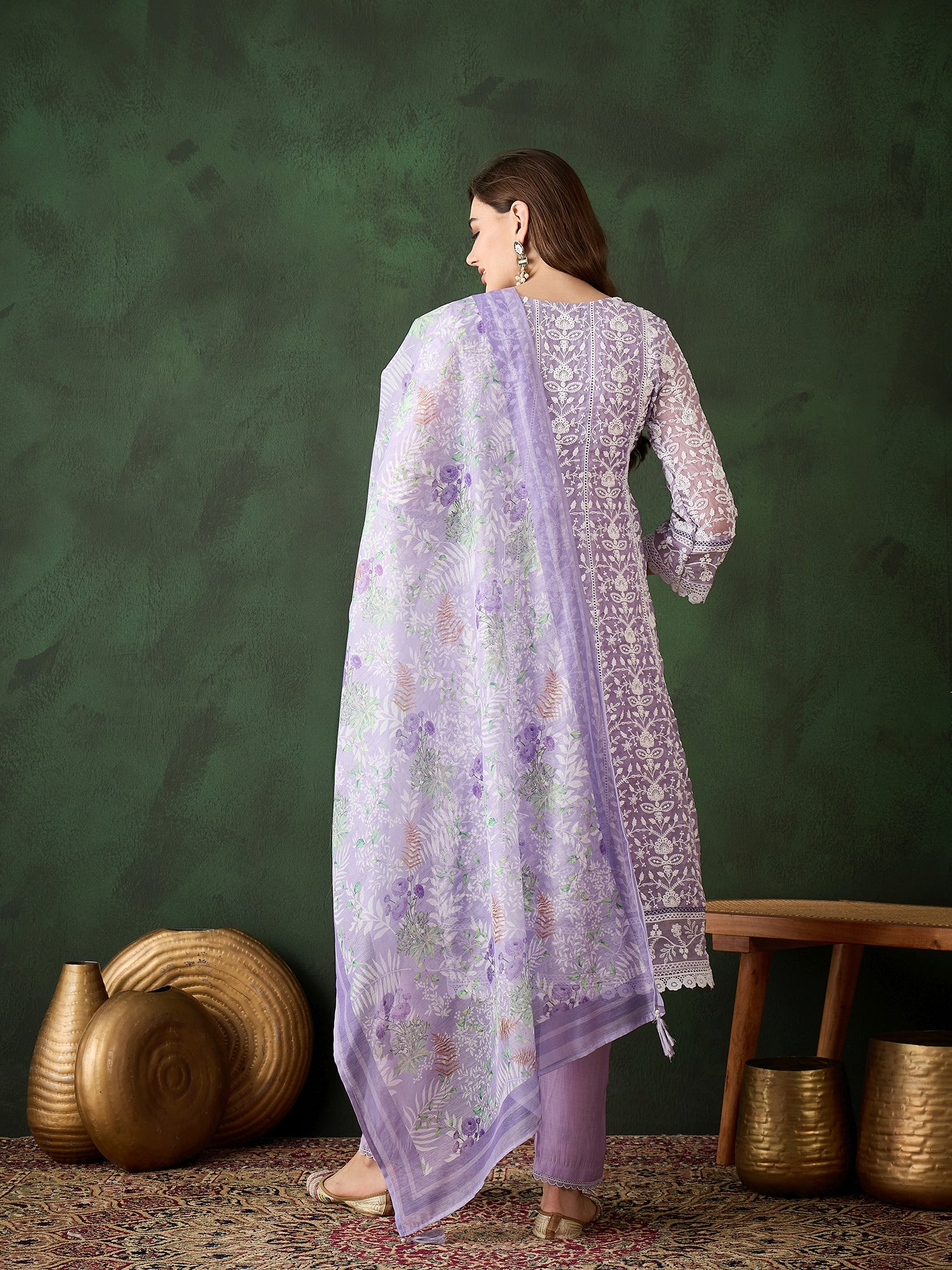 Purple & White Silk Kurta set - Guldori