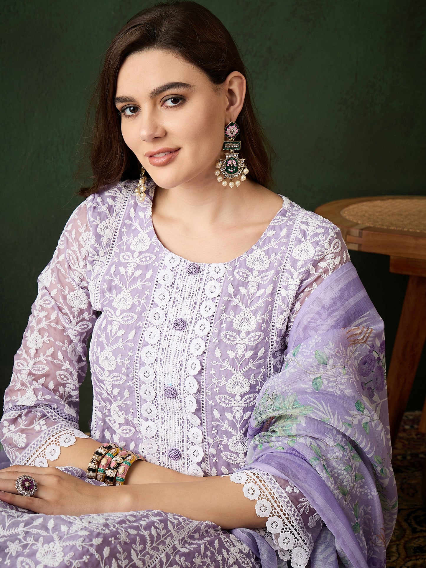 Purple & White Silk Kurta set - Guldori