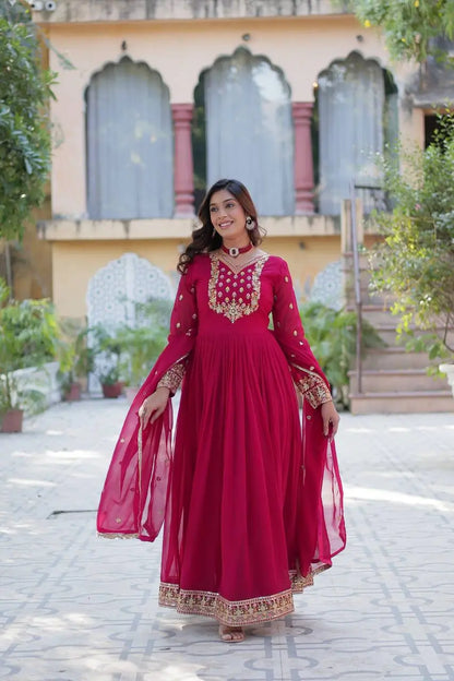 Pink Georgette Gown With Rich Sequins Embroidered Work With Dupatta