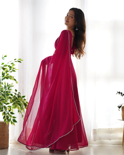 Rani Pink Designer Georgette Gown With Dupatta