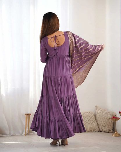 Mauve Purple Silk Gown With Jacquard Banarasi Dupatta