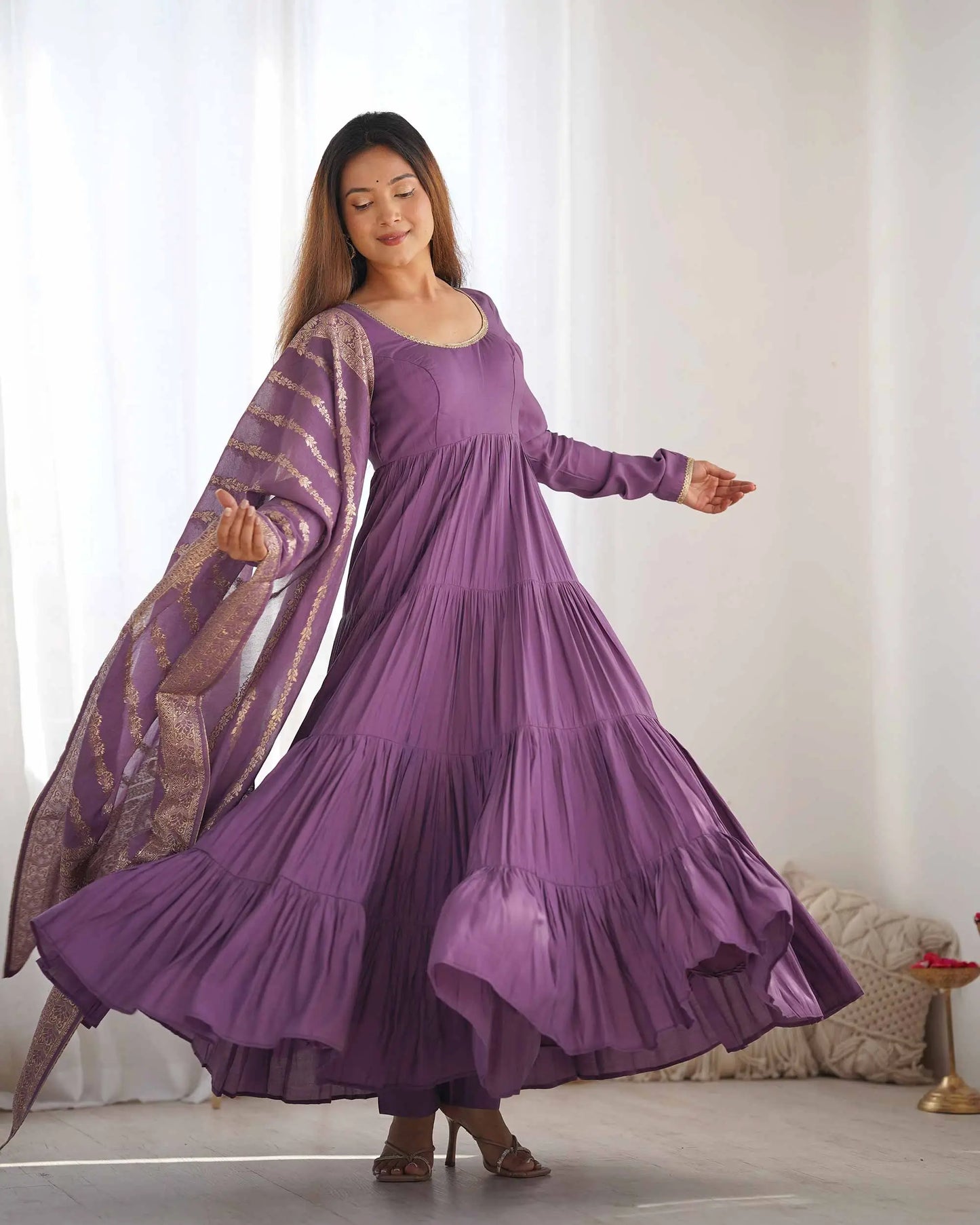 Mauve Purple Silk Gown With Jacquard Banarasi Dupatta
