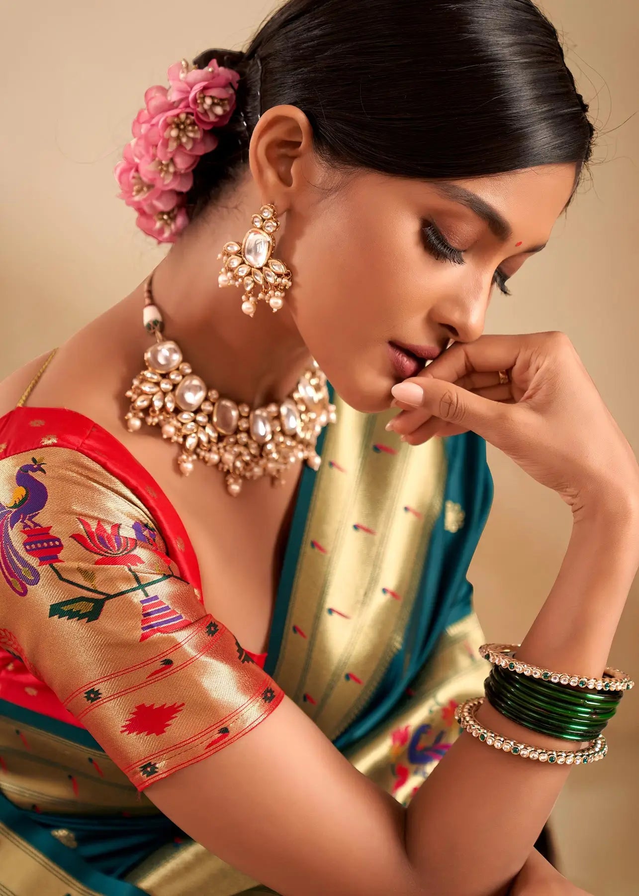 Green  Paithani Silk Saree with Zari Weaving & Rich Pallu