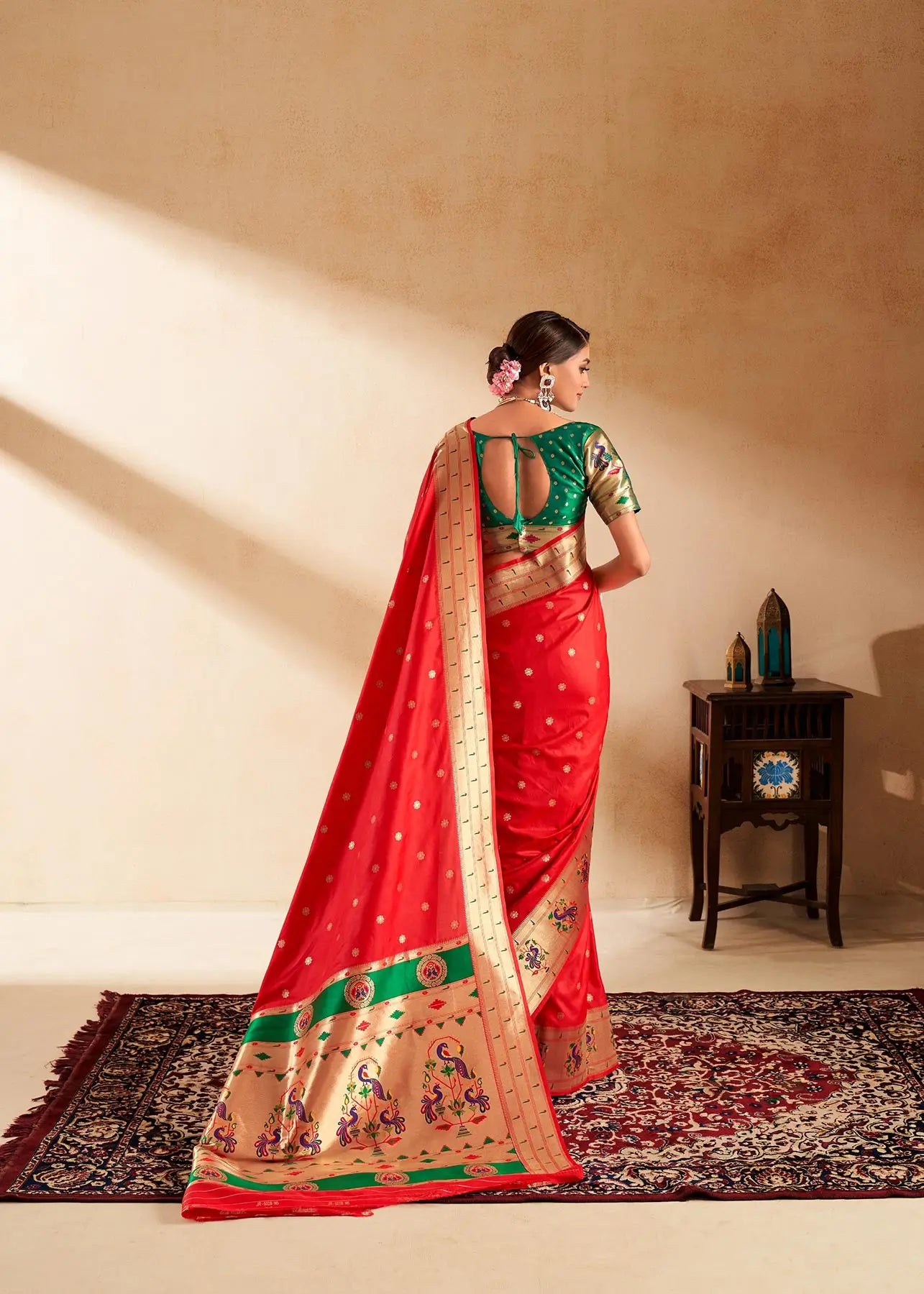 Orange Paithani Silk Saree with Zari Weaving & Rich Pallu
