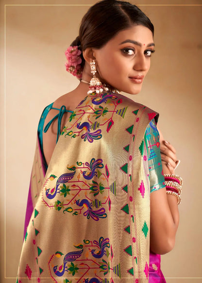 Rani Pink  Paithani Silk Saree with Zari Weaving & Rich Pallu