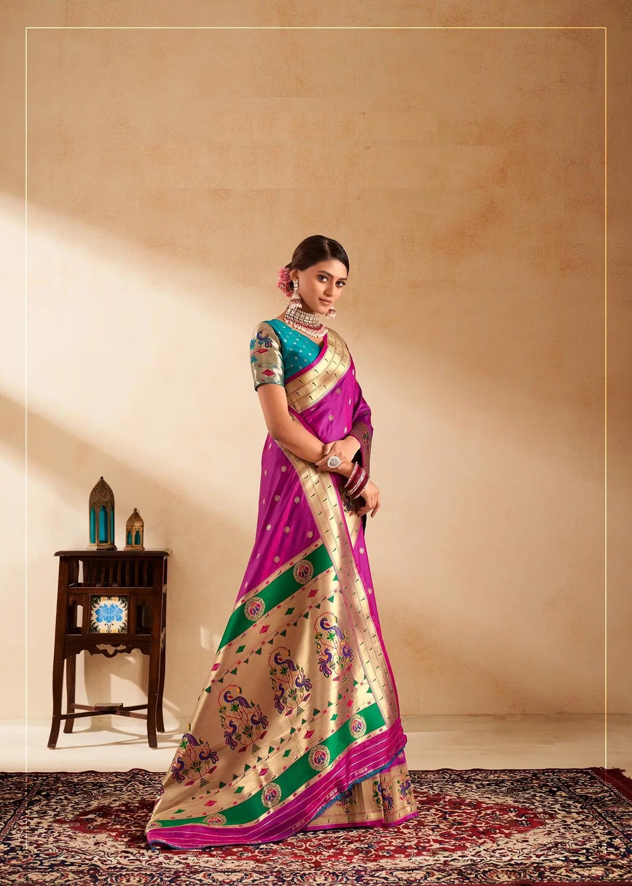 Rani Pink  Paithani Silk Saree with Zari Weaving & Rich Pallu