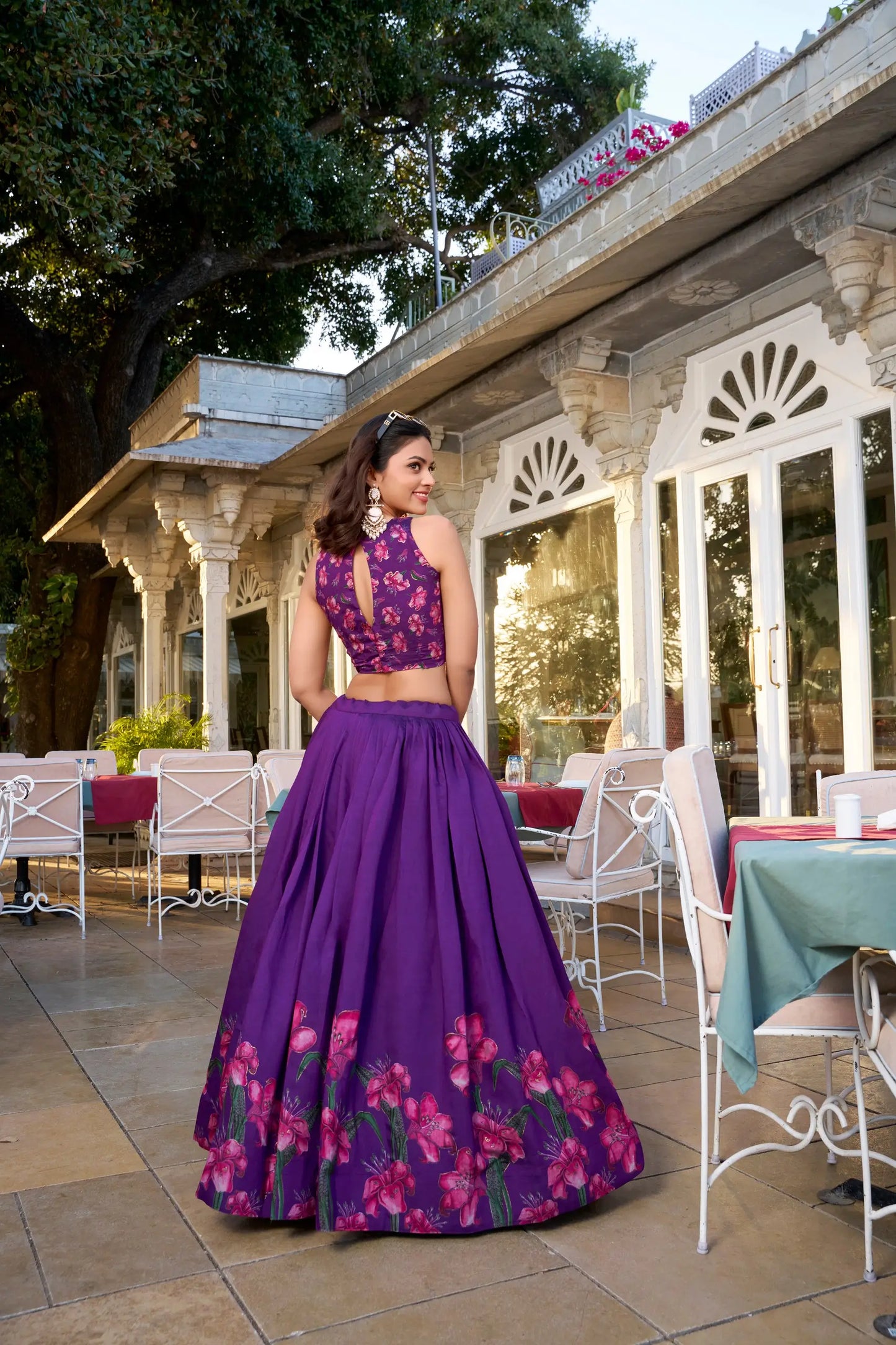 Purple Tussar Silk Floral Printed Lehenga Choli