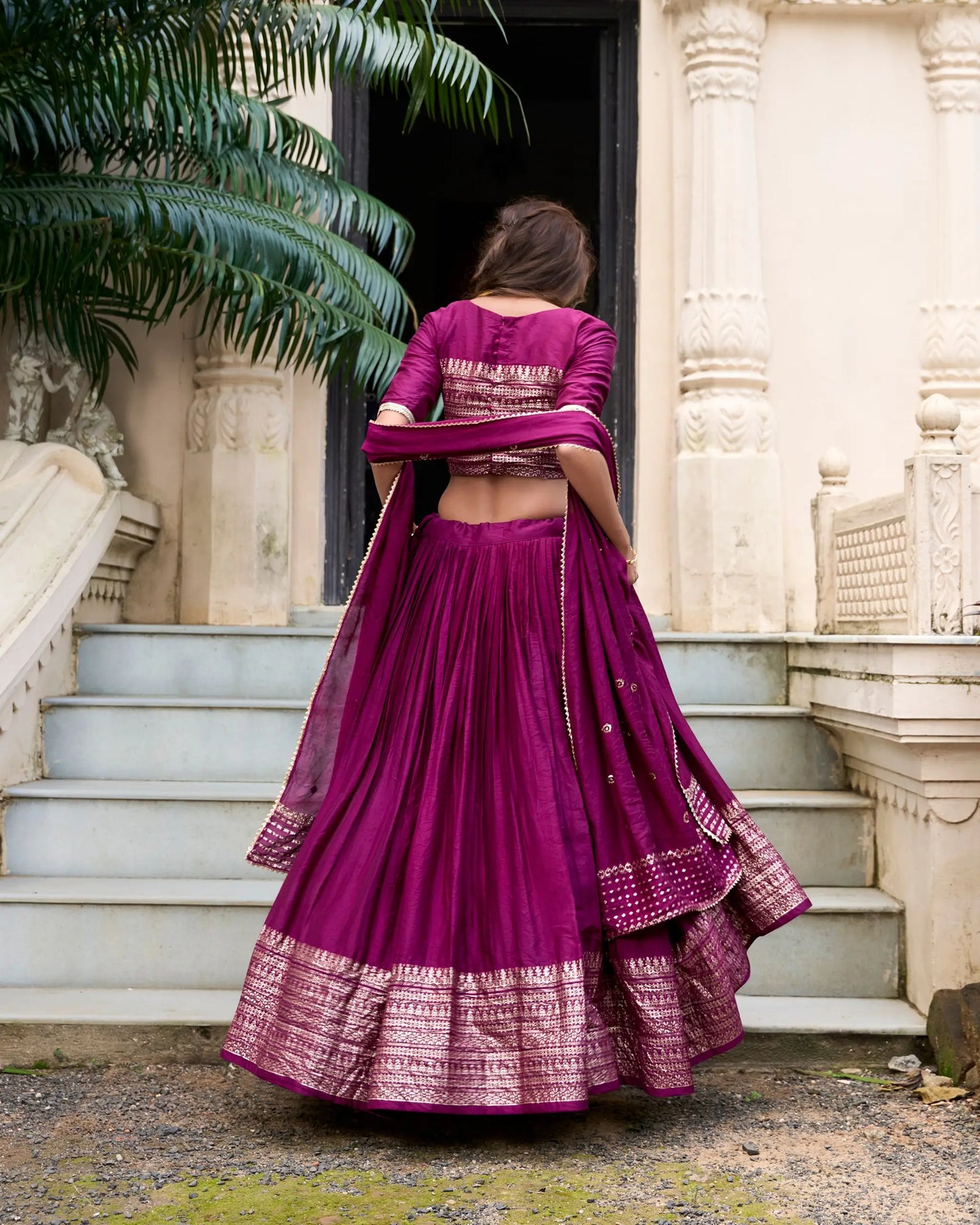 Wine Chanderi Silk Lehenga Choli With Zari Weaving Work