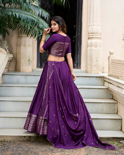 Dark Purple Chanderi Silk Lehenga Choli With Zari Weaving Work
