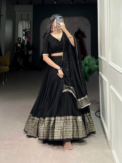 Black Chanderi Silk Lehenga Choli With Zari Weaving Work