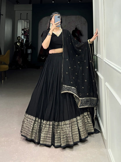 Black Chanderi Silk Lehenga Choli With Zari Weaving Work