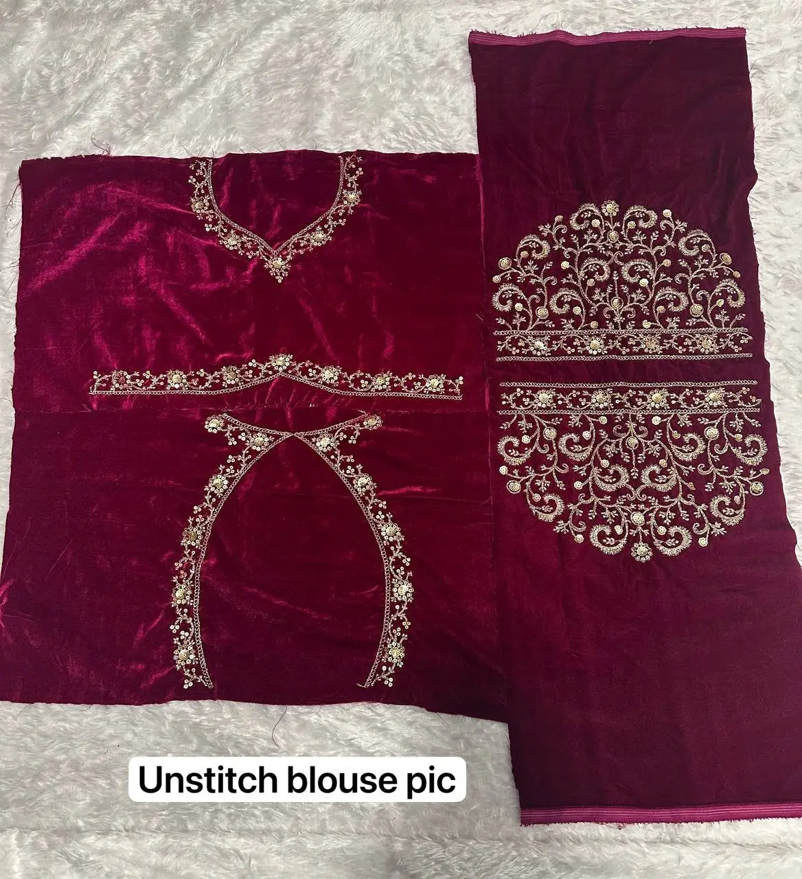 Wine Red Velvet Thread, Sequence & Dori Work Lehenga Choli