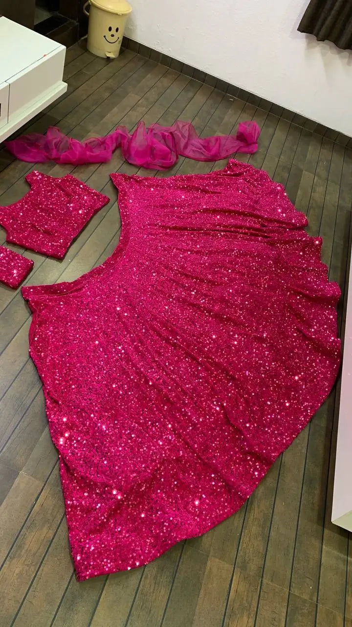 Pink Velvet Sequence Lehenga Choli