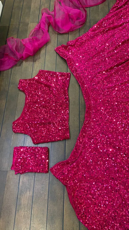 Pink Velvet Sequence Lehenga Choli