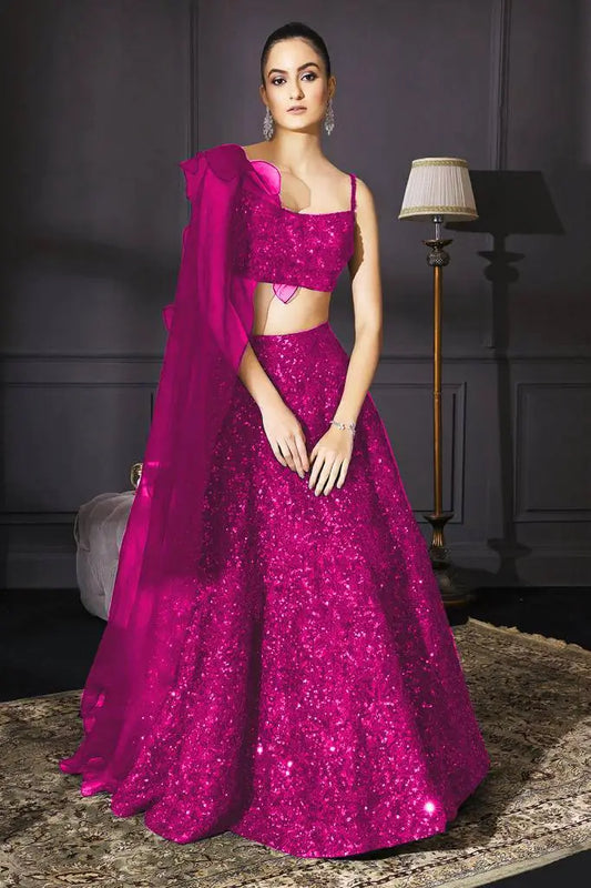 Pink Velvet Sequence Lehenga Choli