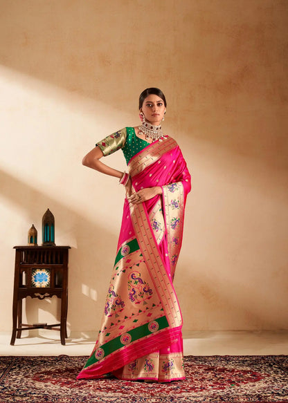 Red Paithani Silk Saree with Zari Weaving & Rich Pallu