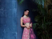 Dusty Pink Brown Georgette Lehenga With Thread Zari Dori Sequins Embroidery Work With Digital print