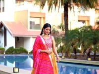 Yellow Pink Georgette Lehenga With Zari Dori And Sequins Embroidery With Real Mirror Work