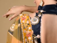 Golden Soft Net Lehenga With Thread Zari Dori And Sequins Embroidery With Mirror Work