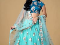 Sky Blue Net Lehenga With Thread Zari Dori And Sequins Embroidery With Mirror Work