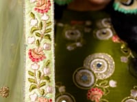 Pista Soft Net Lehenga With Thread Zari Dori And Sequins Embroidery With Mirror Work