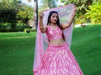 Pink Soft Net Lehenga With Multiple Sequins And Thread Embroidery Work
