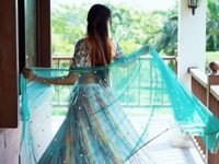 Designer Green Lehenga With Sequins Zari Embroidery Work With Digital Print