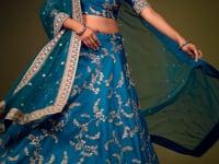 Teal Blue Silk Lehenga Choli With Thread Zari Dori And Sequins Embroidery Work