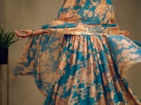 Dove Blue Floral Print Organza Lehenga With Sequins Work