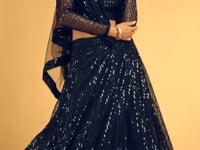 Black Soft Net Lehenga Choli With Thread And Multiple Sequins Embroidery Work