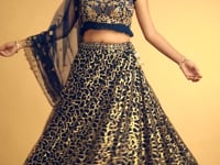 Navy Blue Soft Net Lehenga With Zari Badla Dori And Thread Embroidery Work