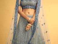Smokey Grey Soft Net Lehenga With Zari Badla Dori And Thread Embroidery Work