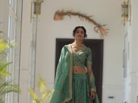Pista Organza Floral Print Lehenga With Thread Zari Dori And Sequins Embroidery Work